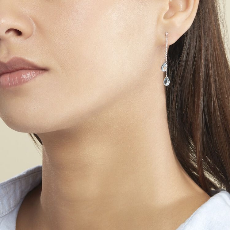 Boucles D'oreilles Pendantes Carlyn Or Blanc Topaze - Boucles d'oreilles pendantes Femme | Histoire d’Or